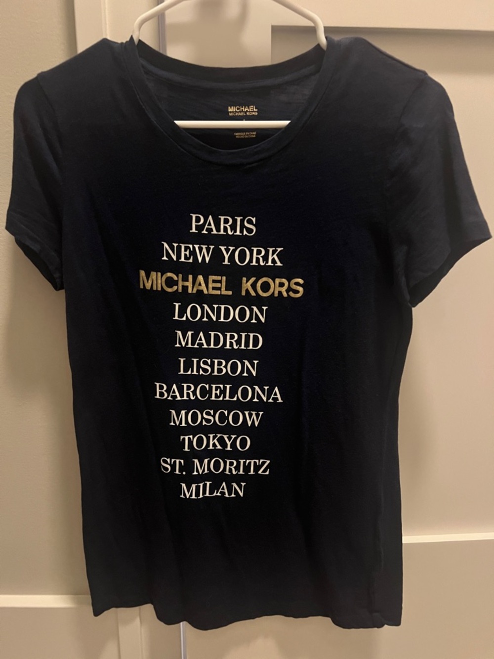 Michael Kors Navy City List Tee with Gold Logo